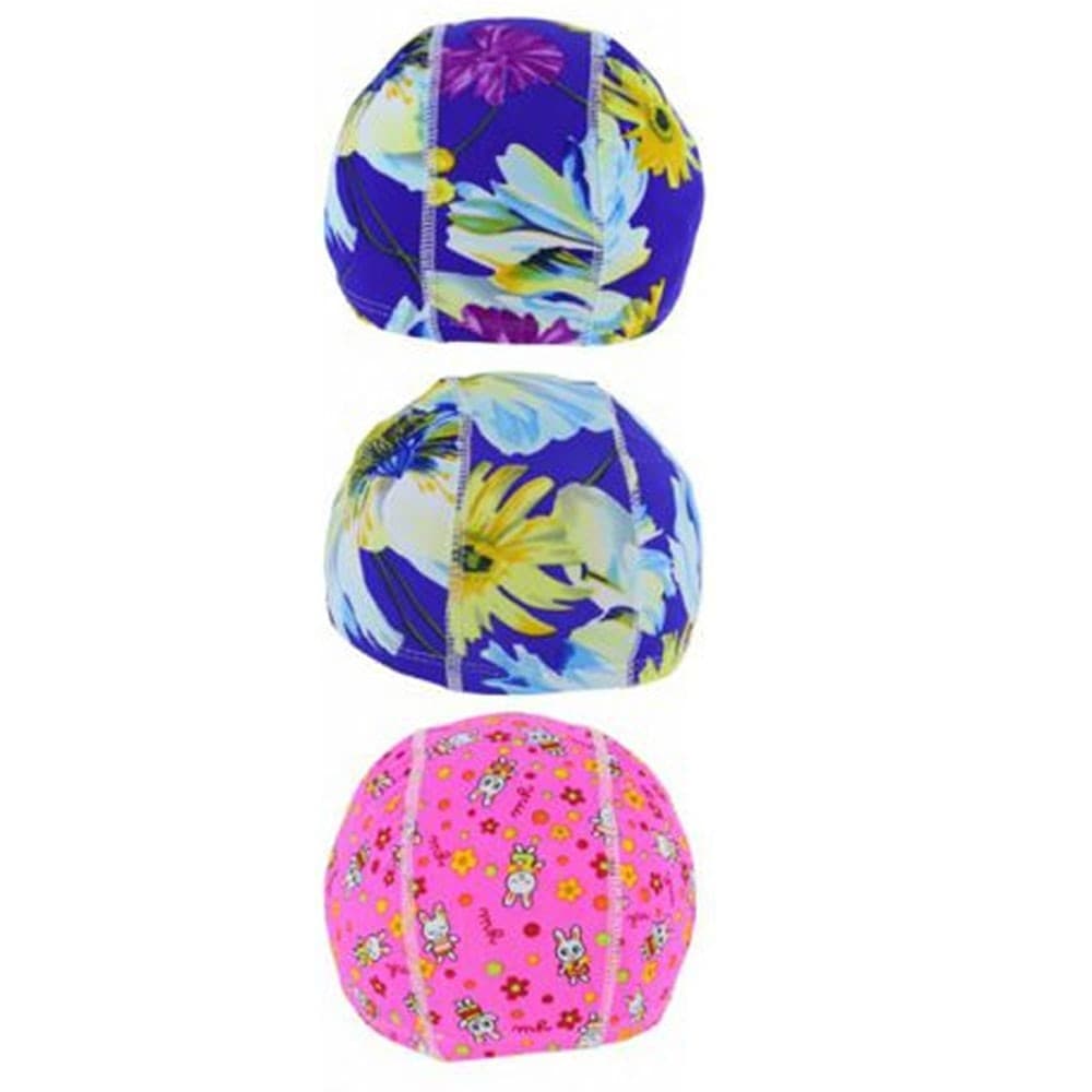 3 PZ CUFFIA PISCINA MARE NUOTO STAMPATA VARIE FANTASIE CON FASCIA ELASTICA 2CM - 4