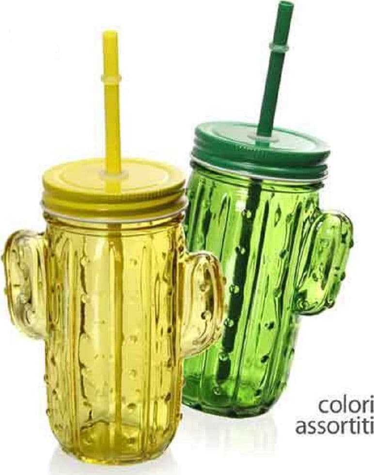 BICCHIERE PARTY CON CANNUCCIA COPERCHIO BIBITE CACTUS VETRO COLORATO 400ML 738142 - 3