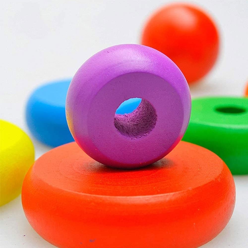 TORRE ARCOBALENO GIOCO IN LEGNO PIRAMIDE ANELLI IMPILABILI MONTESSORI 20X9 CM - 5