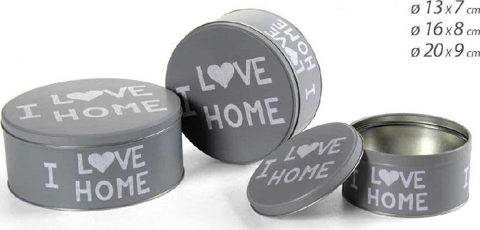 SET 3PZ CONTENITORI IN LATTA BARATTOLO CUCINA TONDO ASSORTITI I LOVE HOME 710513 - 3