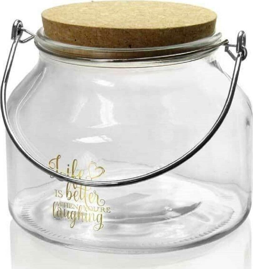 BARATTOLO IN VETRO MANICO METALLO TAPPO SUGHERO 1750ML 16X13.9CM DECORATO 758263 - 2