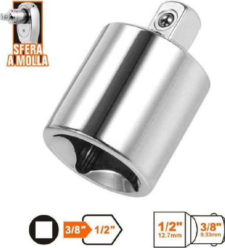 ADATTATORE ATTACCO QUADRATO 3/8" PER CHIAVI A BUSSOLA 1/2" SFERA A MOLLA 57217 - 2