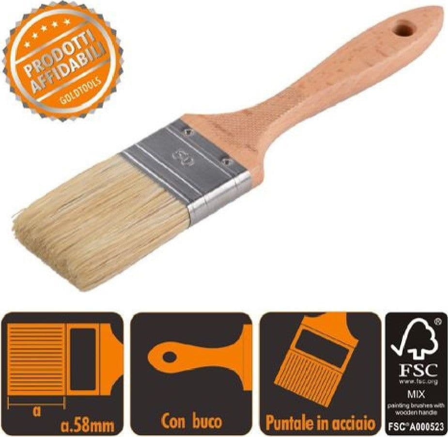 PENNELLO PIATTO 24 CM MANICO IN LEGNO SETOLE MORBIDE PER PITTURA VERNICE 90205 - 3