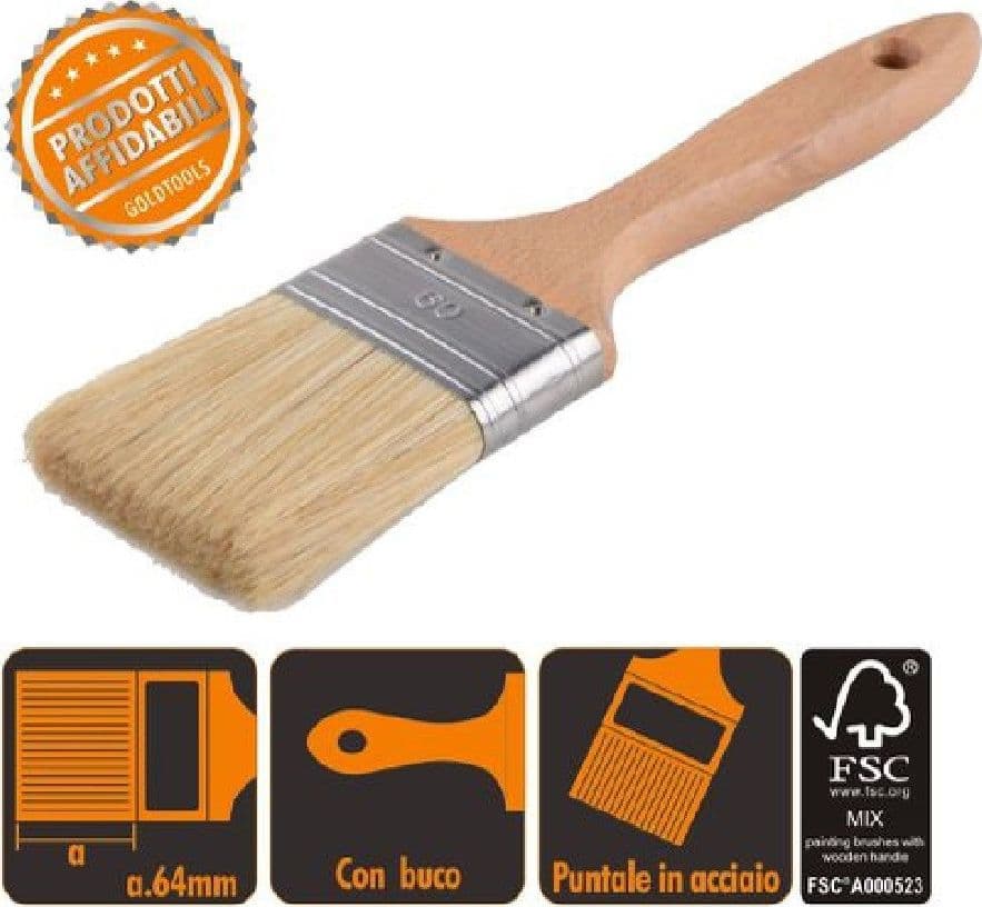 PENNELLO PIATTO 25.3 CM MANICO IN LEGNO SETOLE MORBIDE PER PITTURA VERNICE 90206 - 3