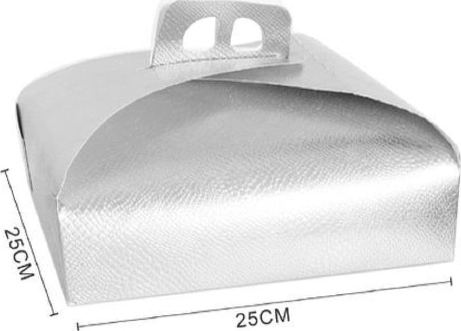 SET 3 PZ SCATOLA PORTA TORTA ARGENTO 25X25CM DOLCI PASTICCERIA FESTA PARTY 58012 - 3