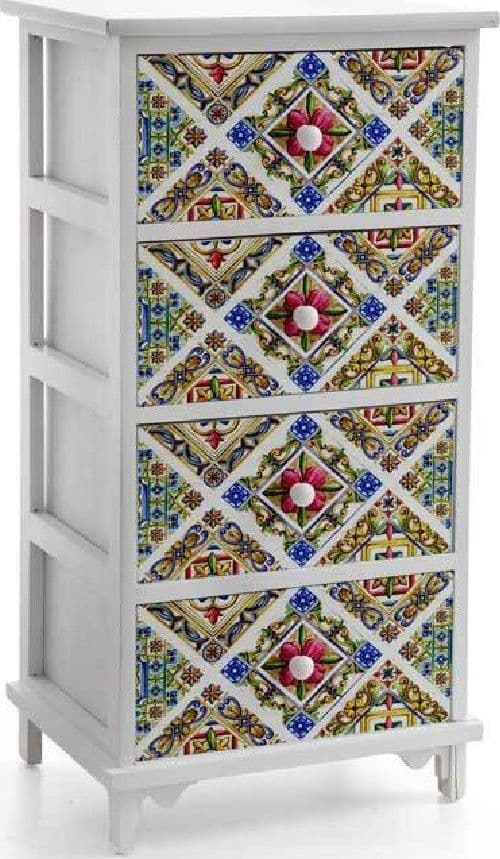 CASSETTIERA LEGNO 4 CASSETTI MEDITERRANEO CUCINA BAGNO CAMERA 78X40X31CM 829376 - 2