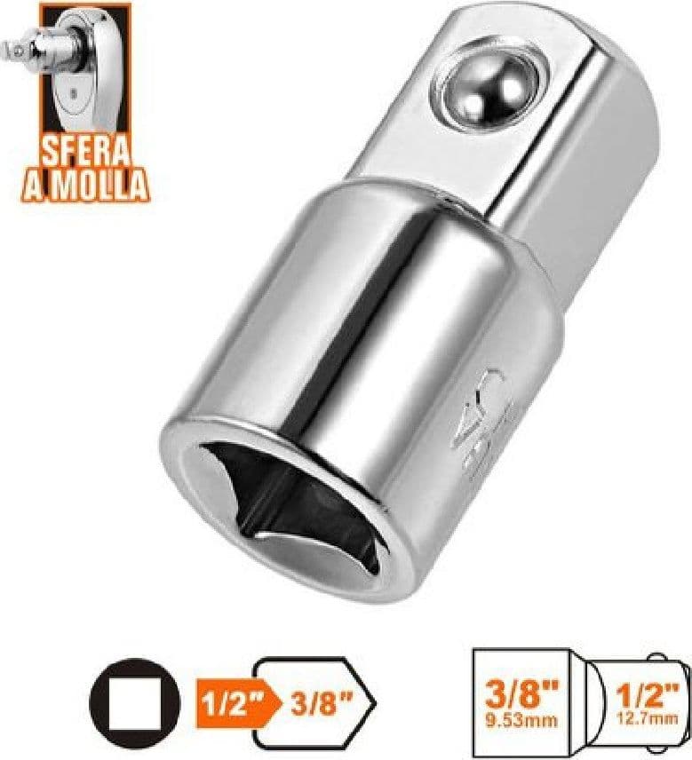 ADATTATORE ATTACCO QUADRATO 1/2" PER CHIAVI A BUSSOLA 3/8" SFERA A MOLLA 57216 - 2