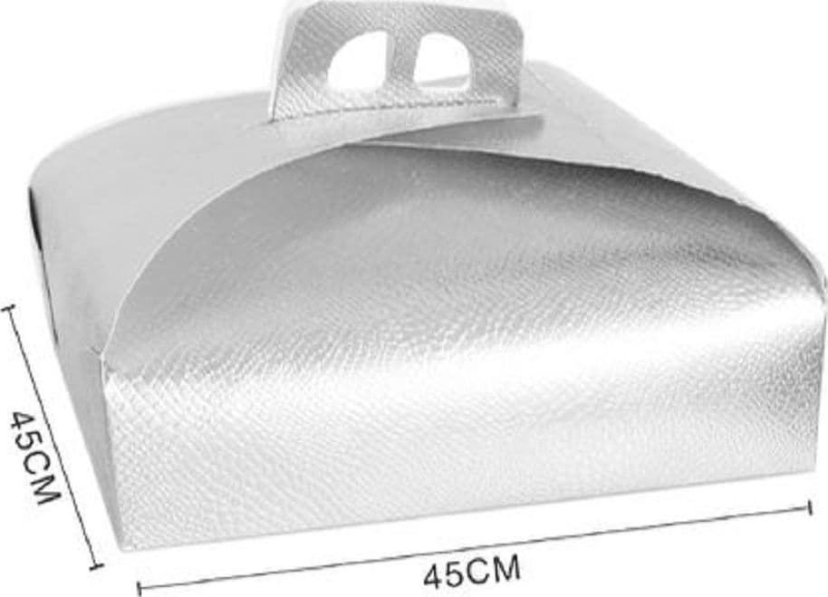 SET 3PZ SCATOLA PORTA TORTA ARGENTO 45X45CM DOLCI PASTICCERIA FESTA PARTY 58017 - 3