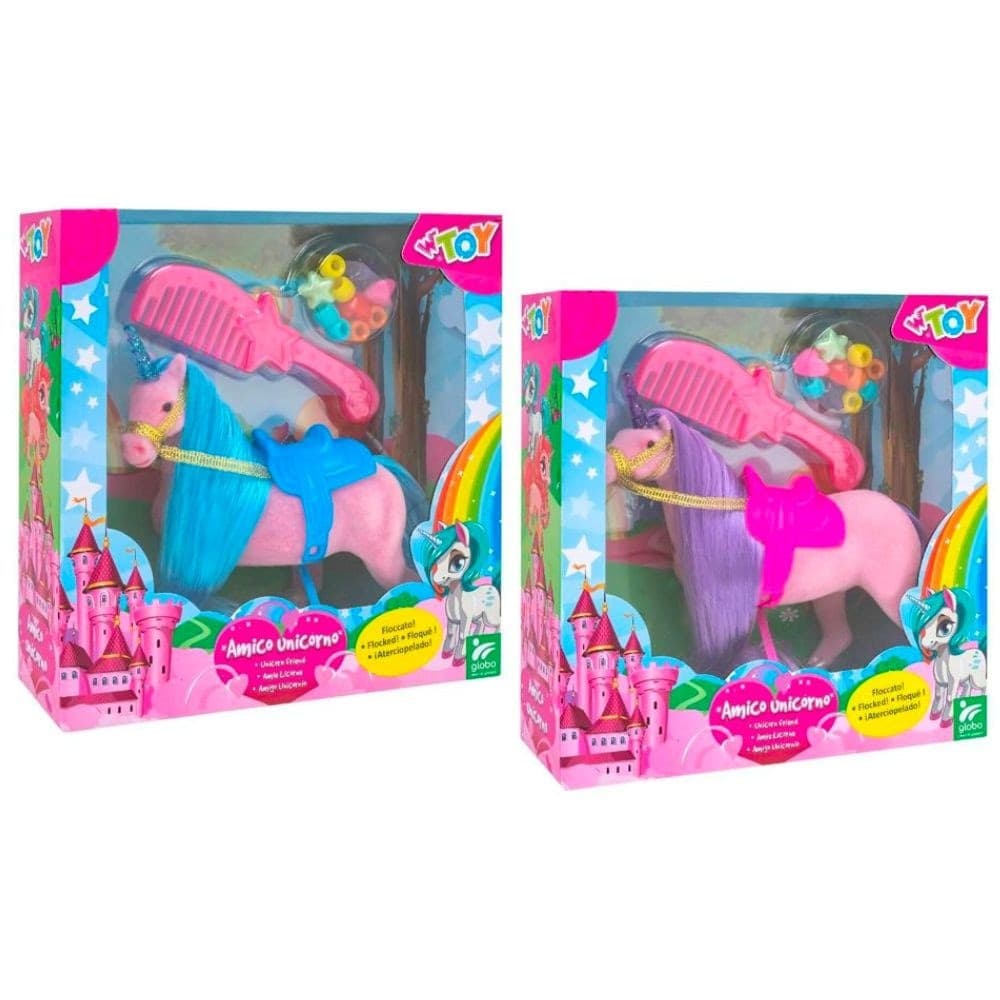 CAVALLO AMICO UNICORNO FLOCCATO CON ACCESSORI PERLINE PETTINE GIOCO PER BIMBE - 2
