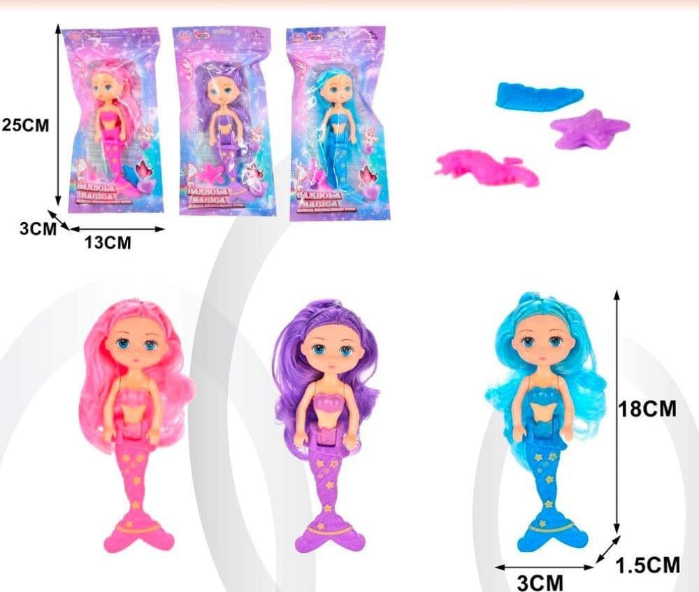 SIRENETTE BAMBOLE MAGICHE PRINCIPESSA DEL MARE CON ACCESSORI 3X18CM GIOCO BIMBA
