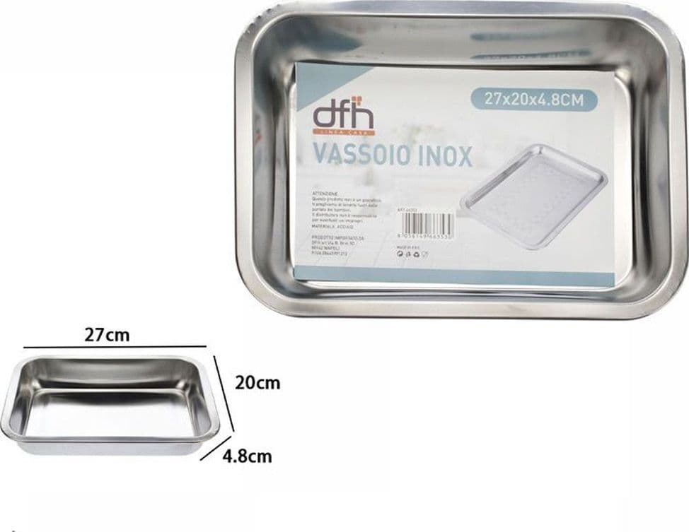 VASSOIO TEGLIA IN ACCIAIO INOX RETTANGOLARE PORTATA CUCINA FORNO 27x20x4.8 CM - 2