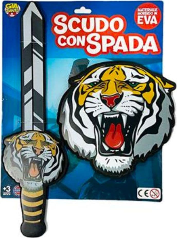 SCUDO CON SPADA MODELLO CON LEONE TIGRE OPPURE SQUALO GIOCO PER BAMBINI DI 3+ - 4