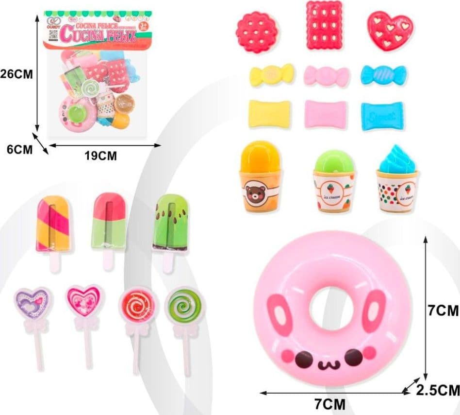 SET DI GELATO E DESSERT DOLCETTI COLORATI CARAMELLE GIOCATTOLO PER BAMBINA 3+