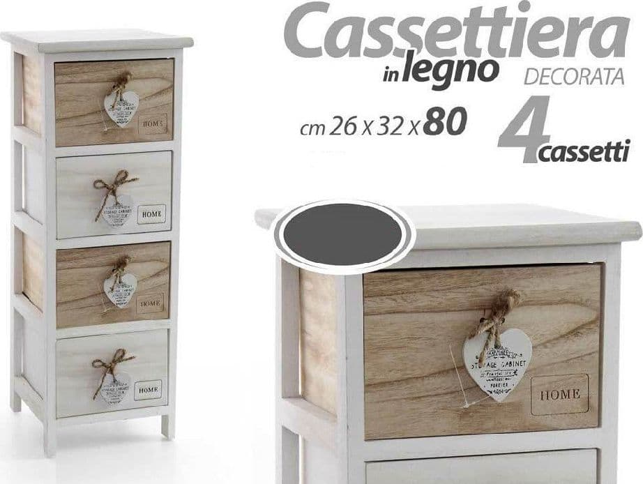 CASSETTIERA CUORE PENDENTE 4 CASSETTI IN LEGNO BICOLORE HOME 80X26X32CM 793387 - 2
