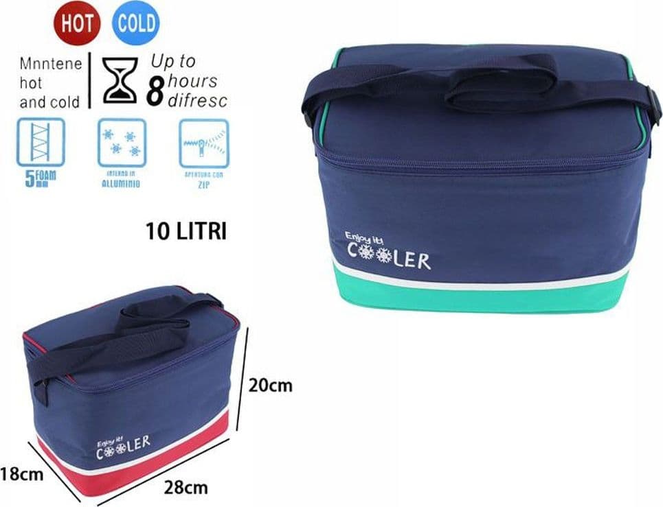 BORSA TERMICA 10 LITRI FRIGO BORSETTA SPIAGGIA MARE ESCURSIONE PIC NIC BLU 8 ORE - 2