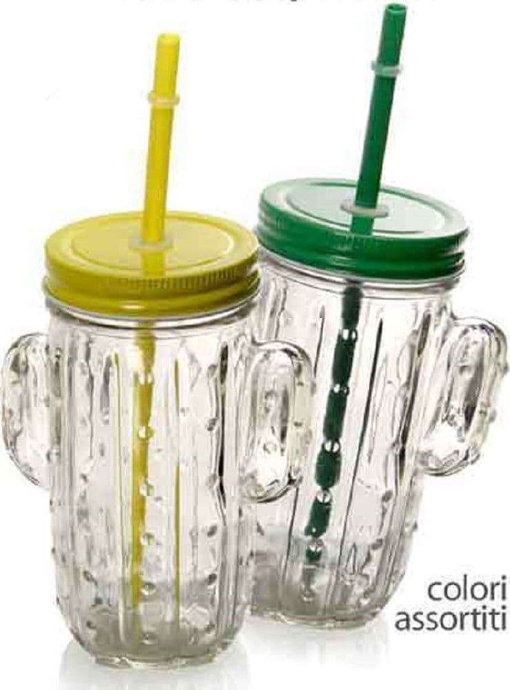 BICCHIERE CON CANNUCCIA COPERCHIO PARTY FESTE FORMA CACTUS IN VETRO 400ML 738135 - 3