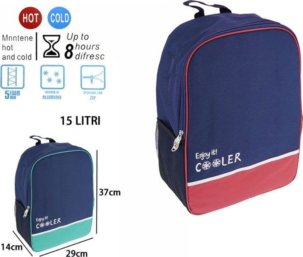 BORSA TERMICA 15 LITRI FRIGO ZAINO BLU SPIAGGIA MARE ESCURSIONE PIC NIC 8 ORE - 2