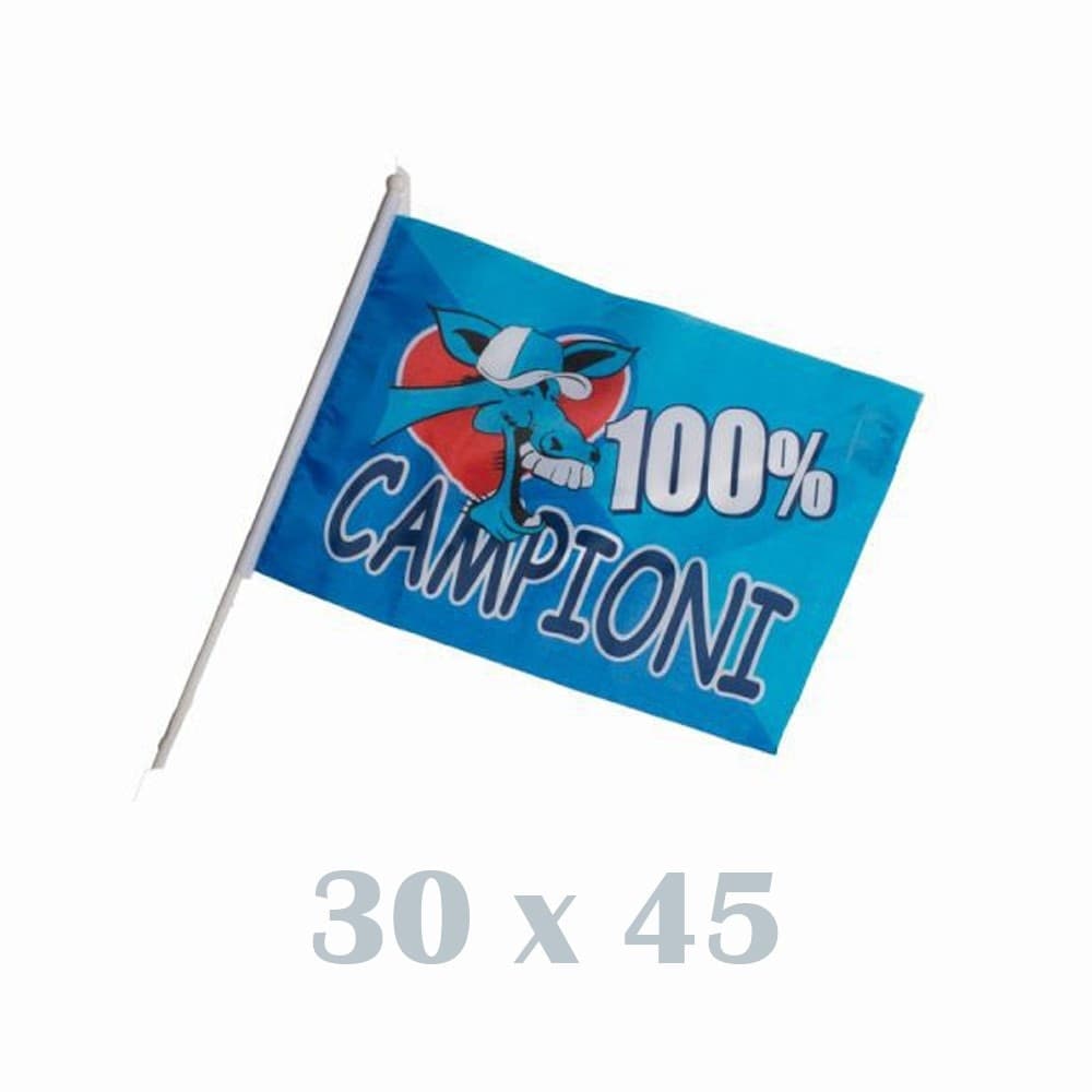 3 BANDIERE CON ASTA 45X30 NAPOLI ITALIA SCUDETTO CALCIO SQUADRA CHAMPIONS LEAGUE - 2