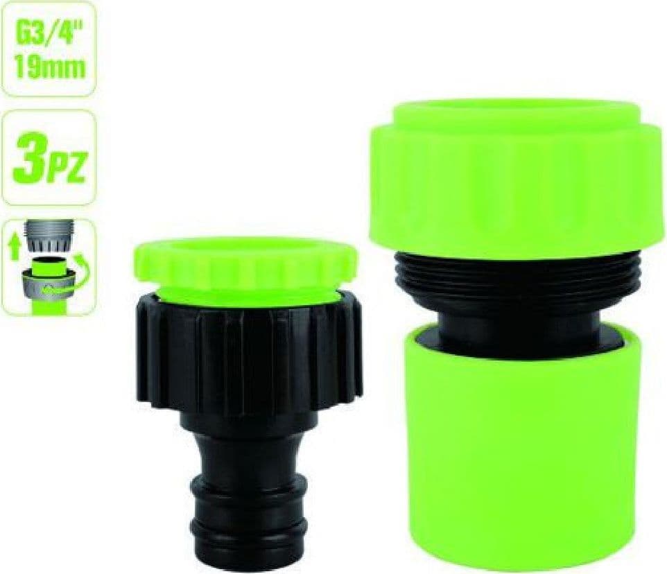 SET 3PZ RACCORDO GIUNZIONE CONNETTORE RAPIDO ADATTATORE 3/4” TUBO GIARDINO 97768 - 2