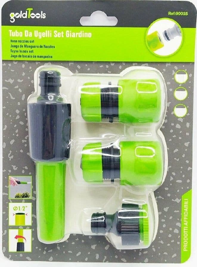 SET 4 PZ UGELLI TUBO LANCIA RACCORDI DA 1/2" CONNETTORE IRRIGARE GIARDINO 90015 - 3