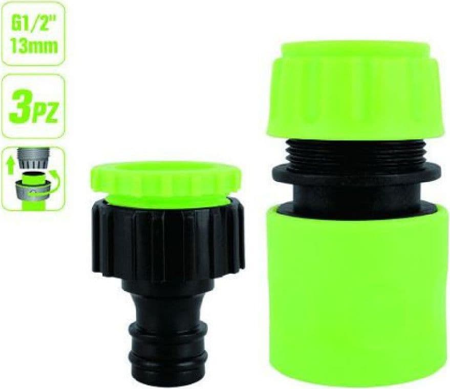 SET 3PZ RACCORDO GIUNZIONE CONNETTORE RAPIDO ADATTATORE 1/2” TUBO GIARDINO 97767 - 2