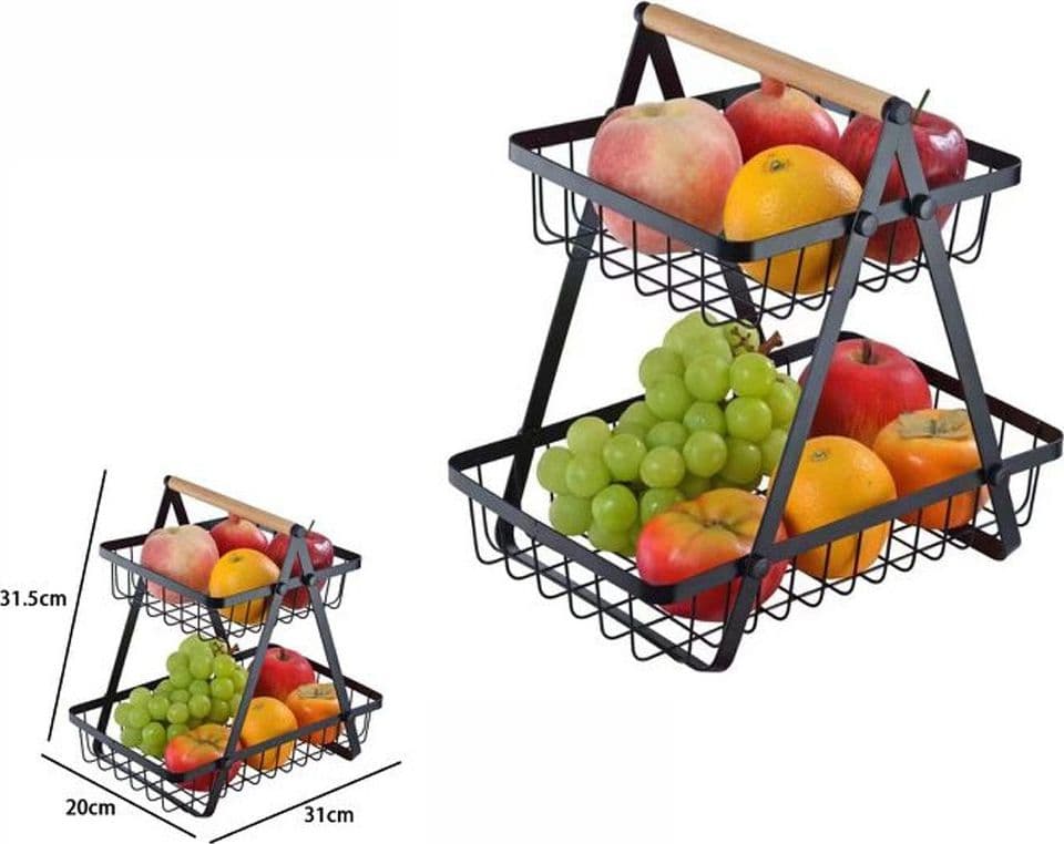 CESTINO PER FRUTTA PANE SNACK VERDURA ALZATINA PORTATUTTO 2 RIPIANI CONTENITORE - 4