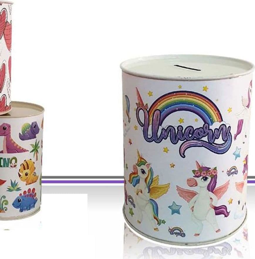 SET 2 PEZZI SALVADANAIO LATTA MINI MONETE BANCONOTE APERTURA DISEGNI MISTI 11 CM - 3