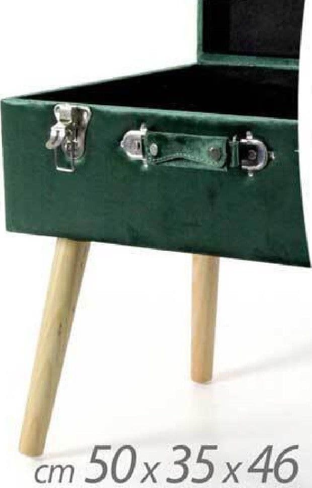 POUF CONTENITORE BAULE POGGIAPIEDI SGABELLO POUFF VELLUTO VERDE 50X35X46CM 756801 - 3