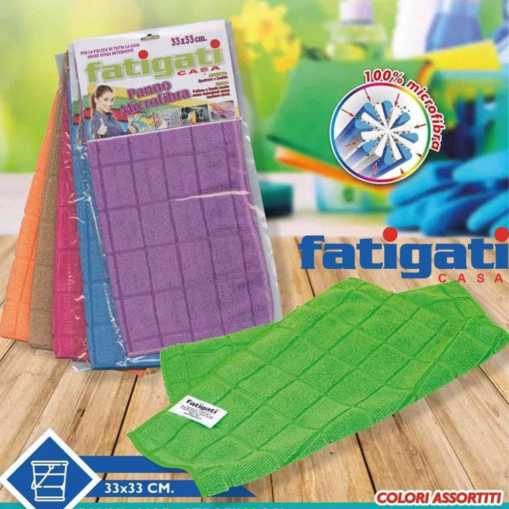 SET 2 PANNI IN MICROFIBRA QUADRI FATIGATI MULTIUSO STROFINACCI VARI COLORI 33X33 - 2