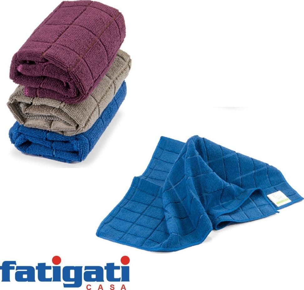SET 2 PANNI IN MICROFIBRA QUADRI FATIGATI MULTIUSO STROFINACCI VARI COLORI 33X33 - 3