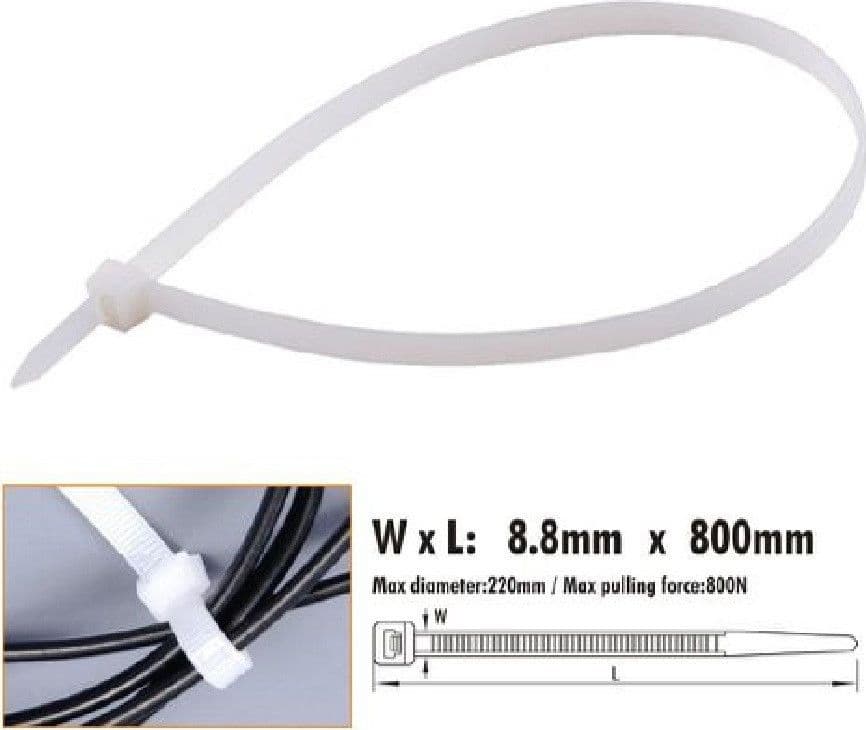 SET 10PZ FASCETTE CAVI CAVO BIANCO STRINGENTI IN PLASTICA NYLON 8.8X800 MM 92377 - 3