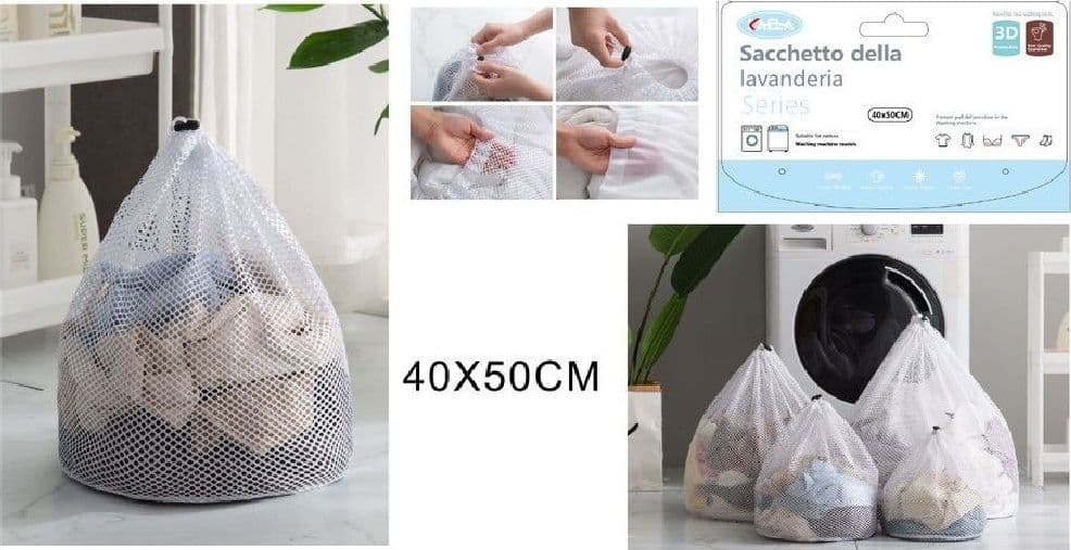 SET 2PZ SACCHETTO PER LAVANDERIA BUCATO BORSA A RETE BIANCHERIA 40 X 50 CM 58139 - 2