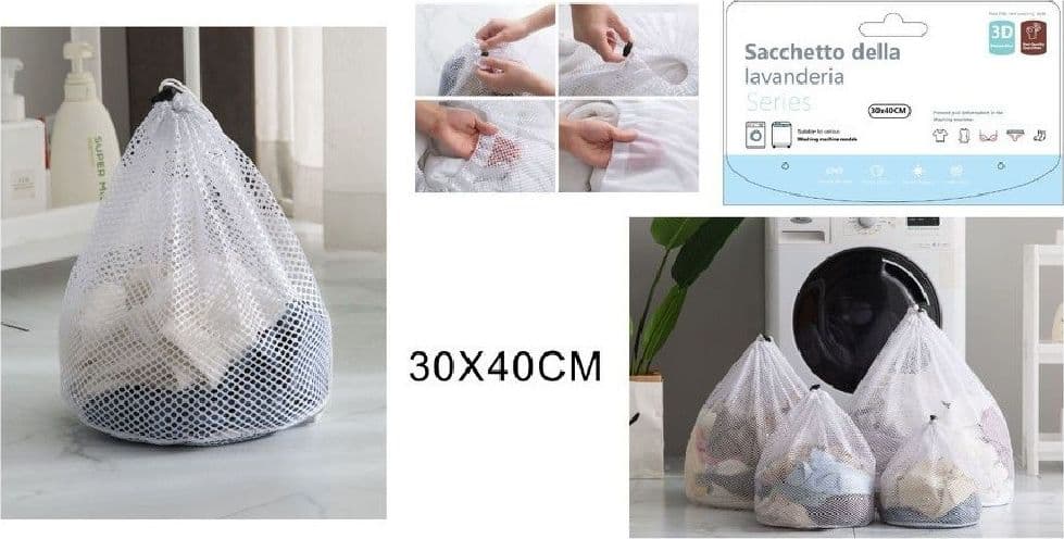 SET 2 PZ SACCHETTO PER LAVANDERIA BUCATO BORSA A RETE BIANCHERIA 30X40 CM 58138 - 2