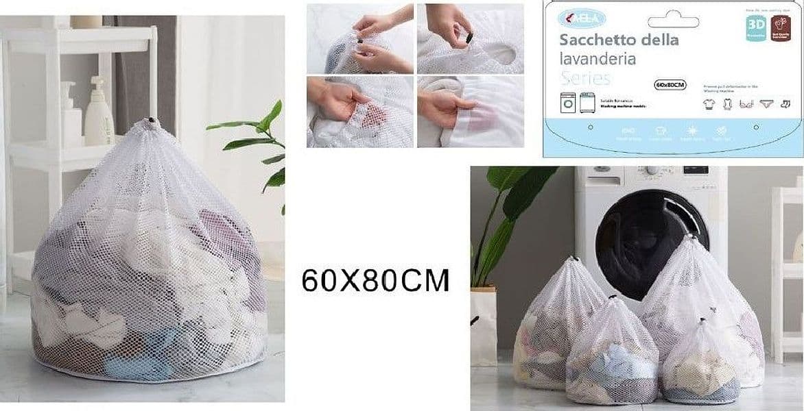 SACCHETTO LAVANDERIA BUCATO BORSA A RETE BIANCHERIA 60 X 80CM CON COULISSE 58141 - 2