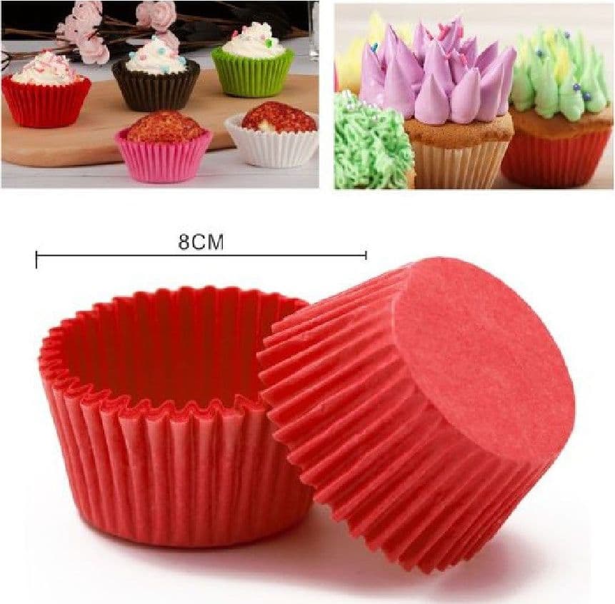 SET 2 CONFEZIONI 100 PIROTTINI CARTA 8CM ROSSI DOLCI CUPCAKE TORTINE MUFFIN 56122 - 2