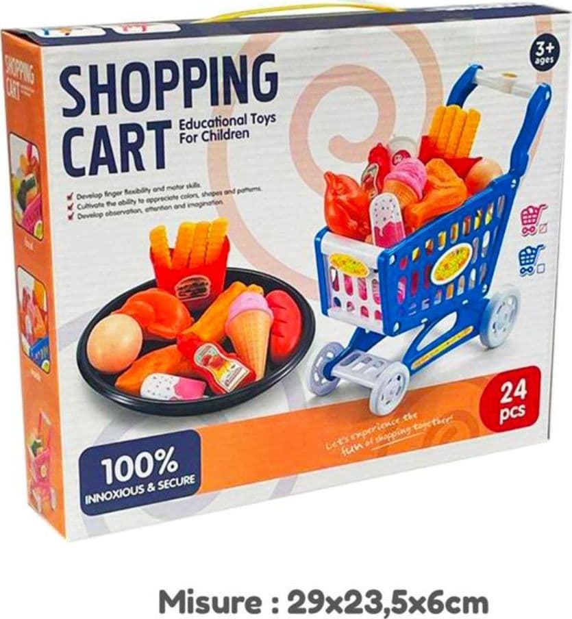 CARRELLO DELLA SPESA PER BAMBINI 24 PEZZI GIOCO DI SIMULAZIONE SUPERMARKET 3+ - 2
