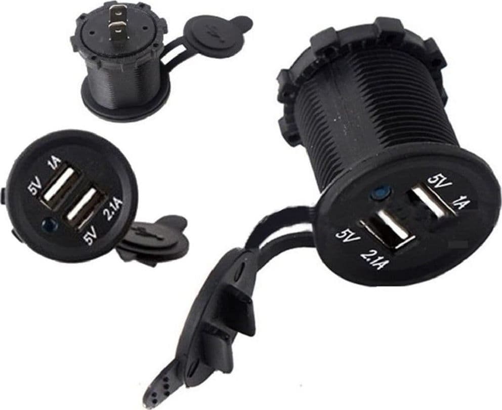 PRESA DI RICARICA 1A 2.1A 12V MOTO IMPERMEABILE DOPPIA PORTA USB ATV BARCA AUTO - 5