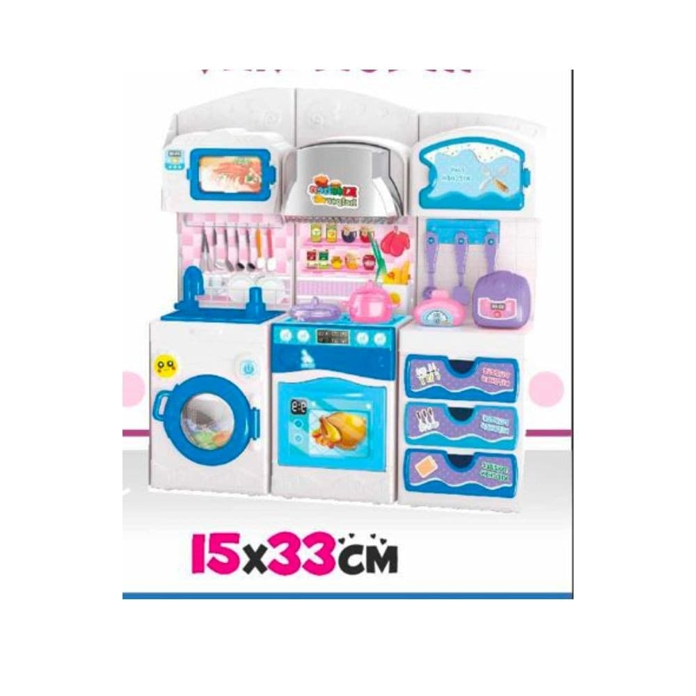 CUCINA GIOCATTOLO PER BAMBINI PICCOLI CUOCHI CON LAVATRICE FRIGOBAR CASSETTI - 2