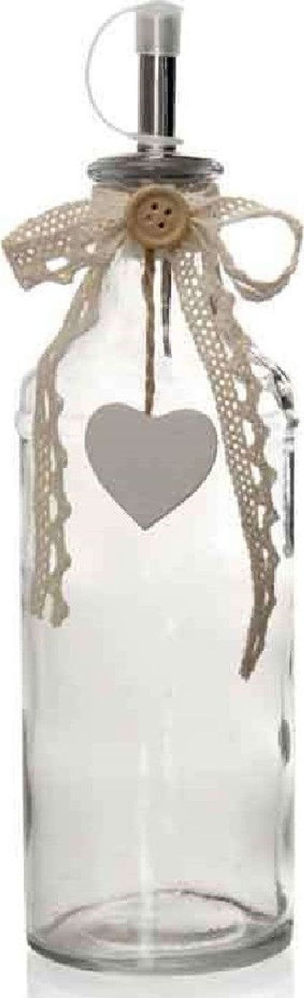 BOTTIGLIA CON DOSATORE OLIO / ACETO IN VETRO DECORO CUORE 23 CM 340 ML 740909 - 2