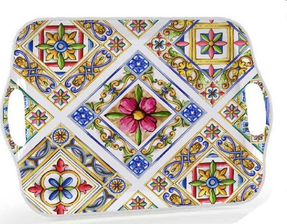 VASSOIO RETTANGOLARE PLASTICA MELAMINA DECORO TERRA SOLE MANICI 35X25CM 829307 - 2