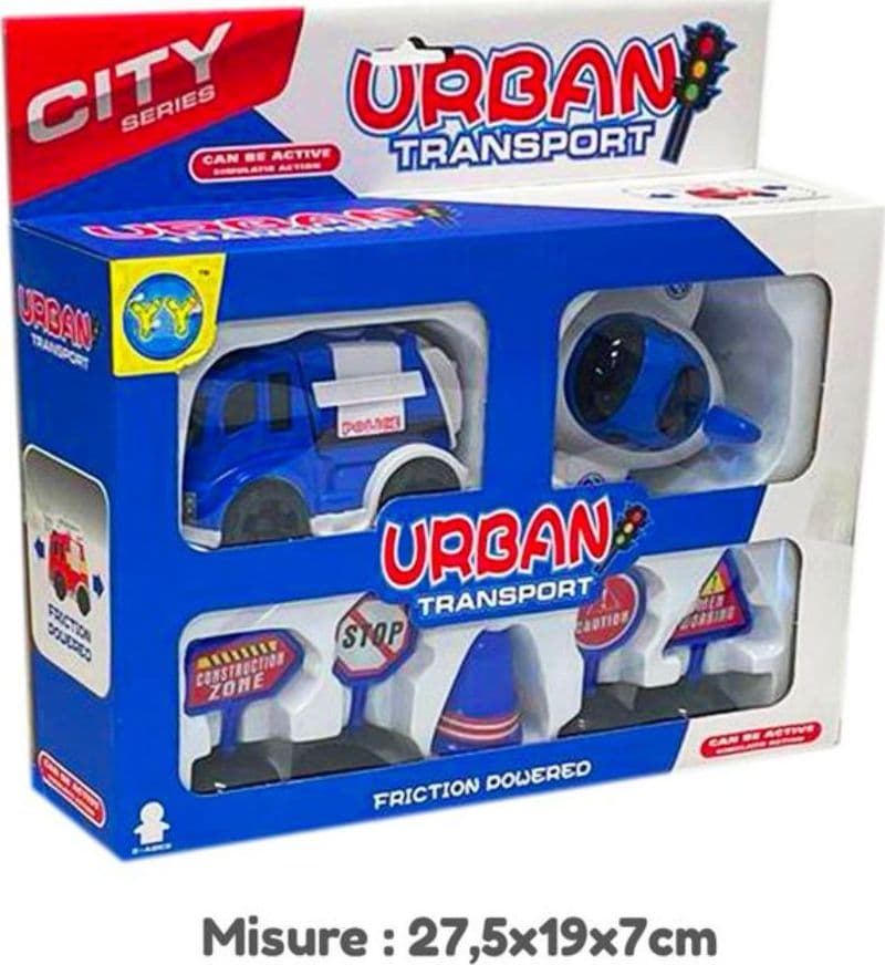 PLAYSET GIOCO TRASPORTO URBANO VITA IN CITTÀ POLIZIA VEICOLI SEGNALI STRADALE - 2