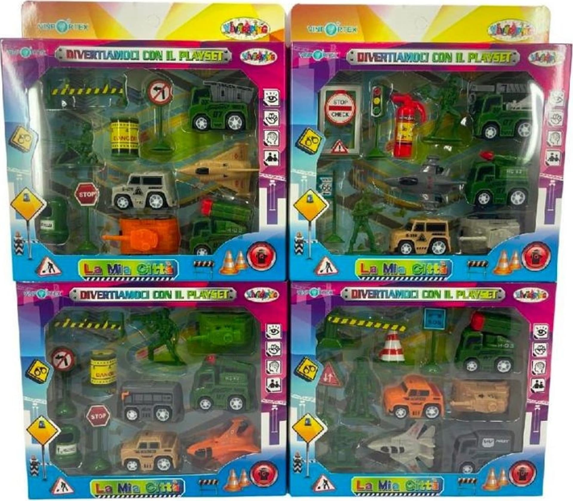 PLAYSET MILITARE ASSORTITO CON VARI PEZZI GIOCO BAMBINI VEICOLI MACCHINE SEGNALI