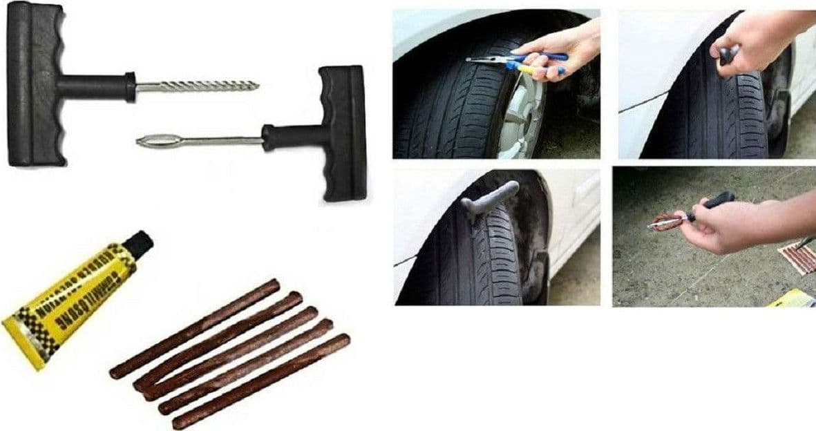 KIT RIPARA PNEUMATICI GOMME RIPARAZIONE PER AUTO MOTO DA FORATURA GOMME RUOTE - 4