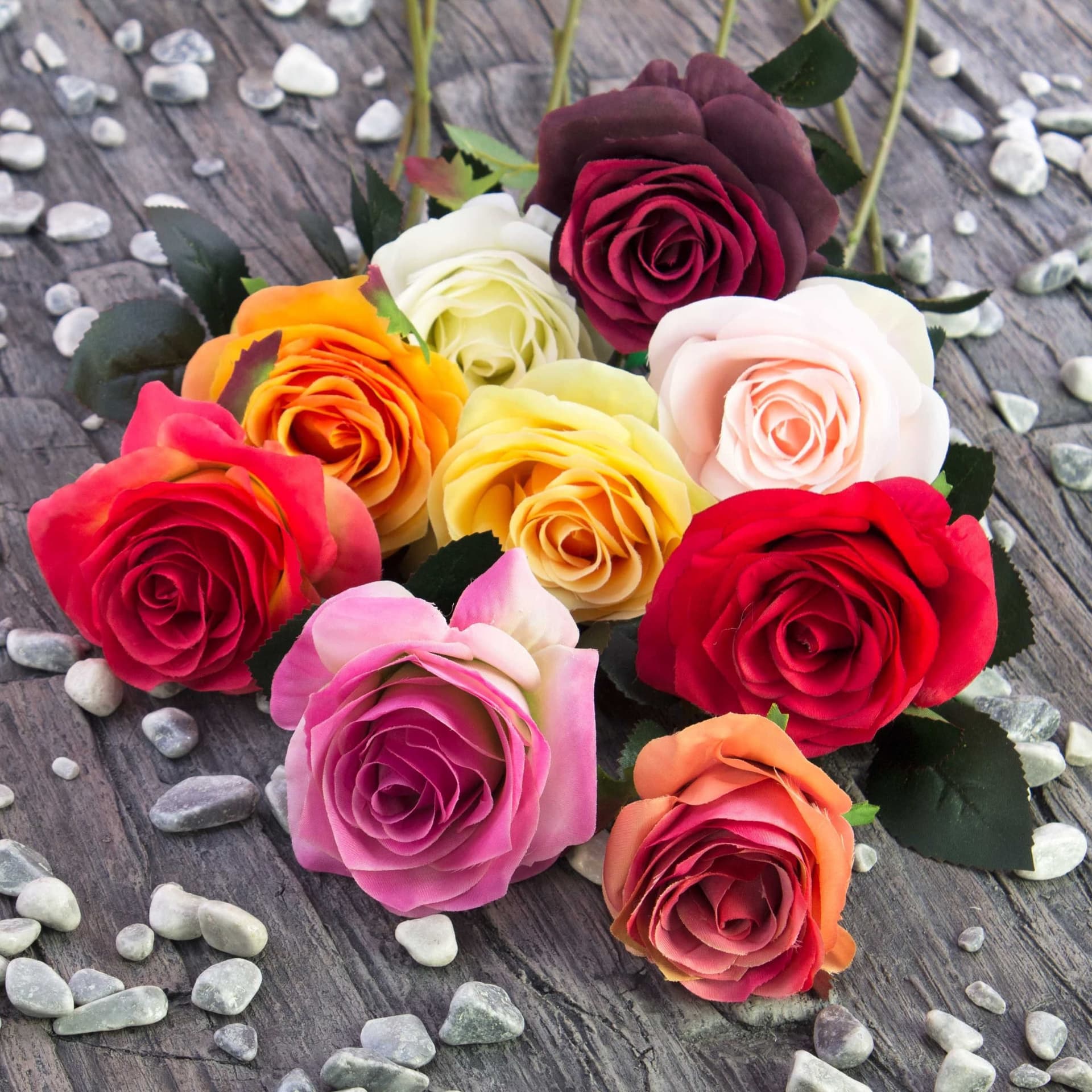 ROSA FINTA ARTIFICIALE CON RAMO DA 50CM ROSE ROSSE BLANCO SANREMO FIBRA TESSUTO - 4