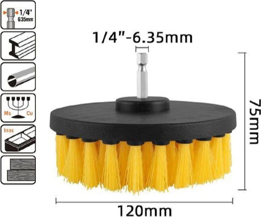 SPAZZOLA IN NYLON 120MM ATTACCO 1/4" ROTANTE TRAPANO ELETTRICO PER PULIZIA 57240 - 2