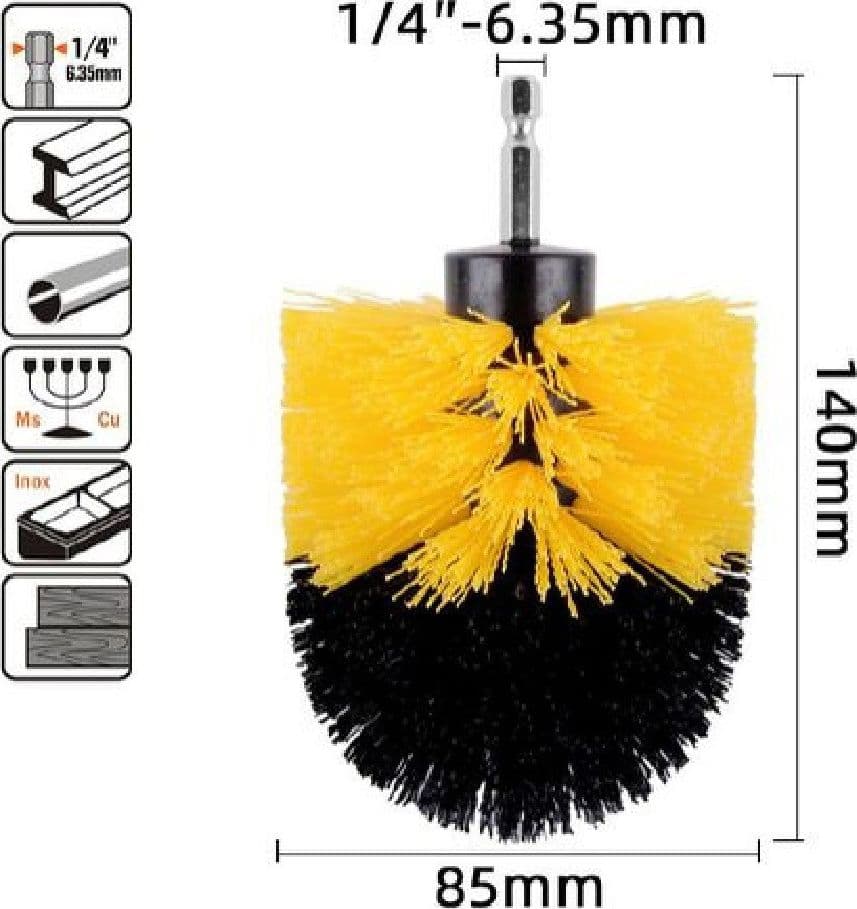 SPAZZOLA IN NYLON 85 MM ATTACCO 1/4" ROTANTE TRAPANO ELETTRICO PER PULIZIA 57238 - 2