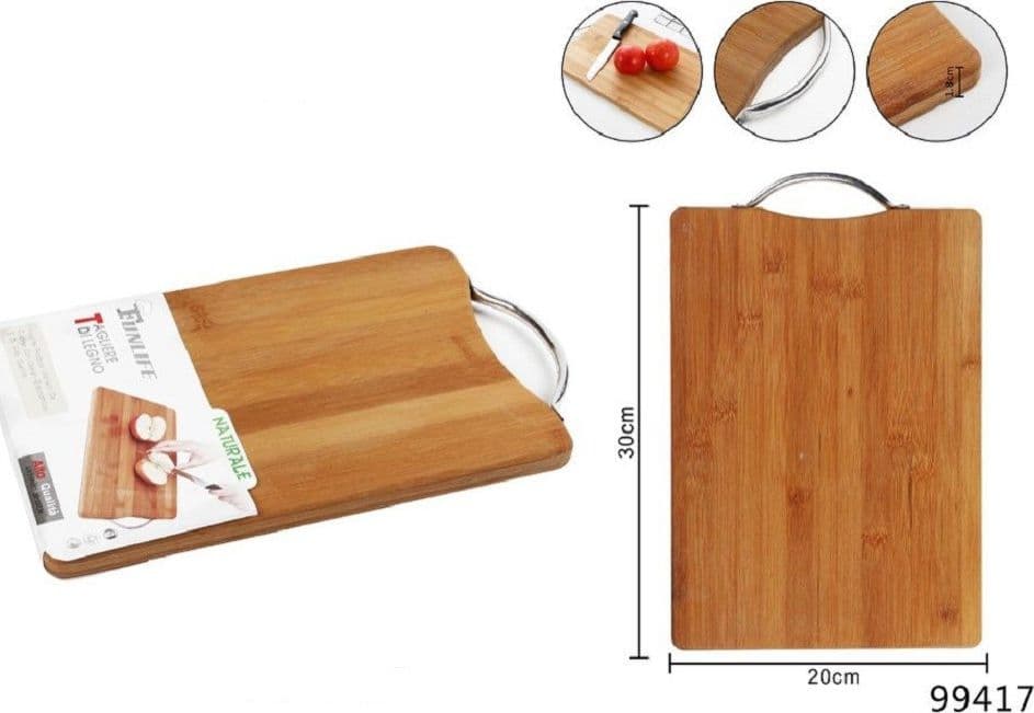 TAGLIERE IN LEGNO MANICO IN ACCIAIO VASSOIO SALUMI CASA CUCINA 30X20X1.8CM 99417 - 1