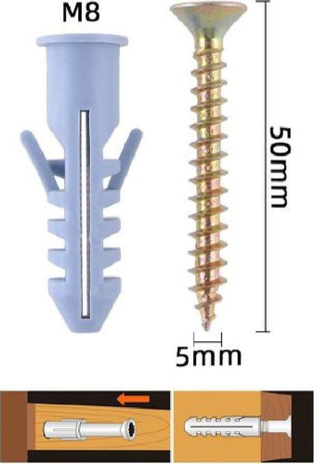 SET 9 PEZZI VITI VITE 5 X 50 MM + TASSELLI CON ALETTE TASSELLO M8 FISCHER 57199 - 2