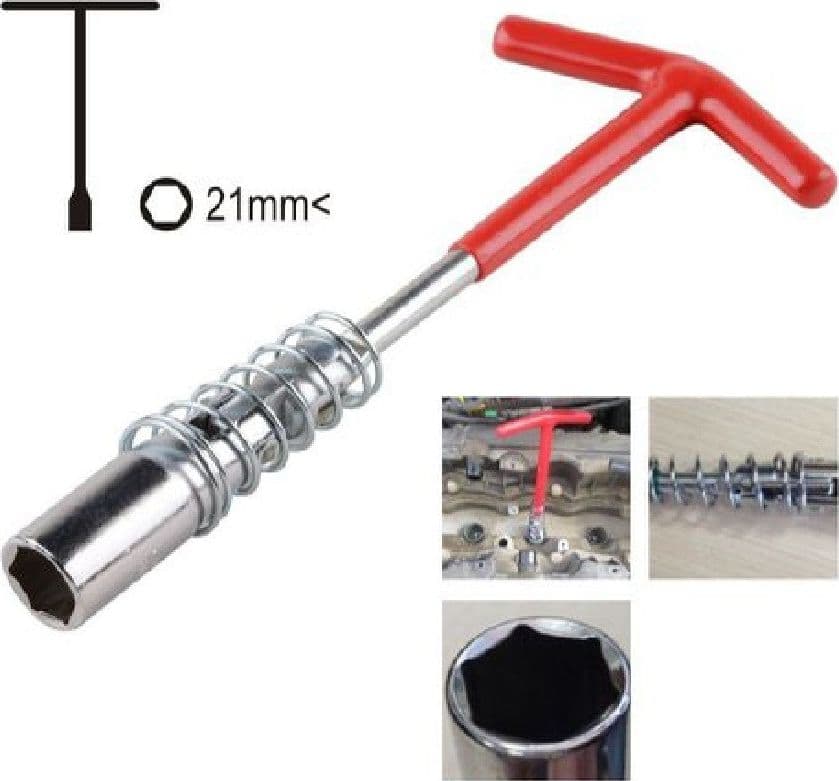 CHIAVE A T CON BUSSOLA ESAGONALE 21 MM SMONTA CANDELA CANDELE AUTO MOTO 91635 - 2