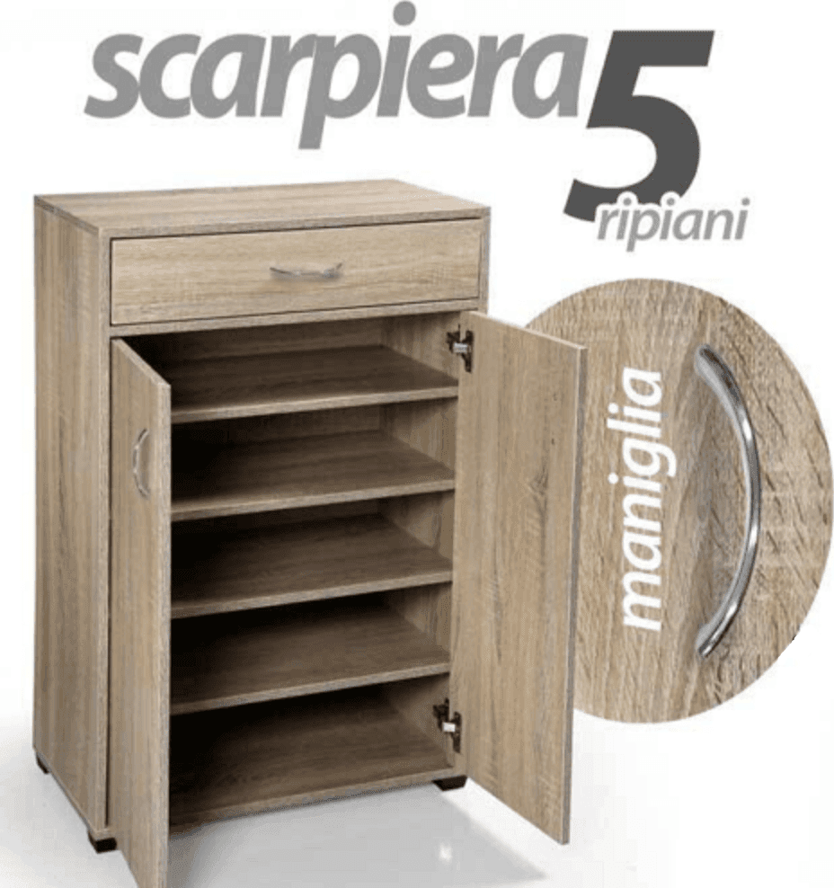 MOBILE SCARPIERA ARMADIO 2 ANTE CASSETTO 5 RIPIANI ROVERE GAIA 95X63X33CM 770968 - 2